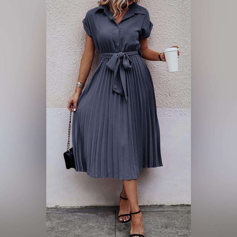 Charcoal Pleated Midi Dress